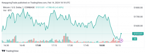 تحديث منتصف اليوم لسعر البتكوين (BTCUSD) 14-02-2024